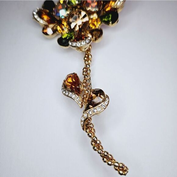 Vintage Large Rhinestone Amber Floral Flower Brooch Pin Juliana Weiss Kramer - Picture 9 of 16